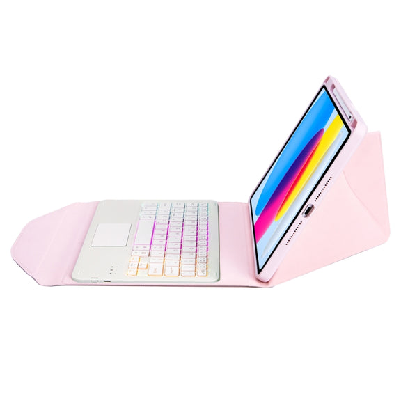 Z10B-AS For iPad 10th Gen 10.9 2022 Pen Slot Touchpad Backlight Bluetooth Keyboard Leather Tablet Case(Pink)