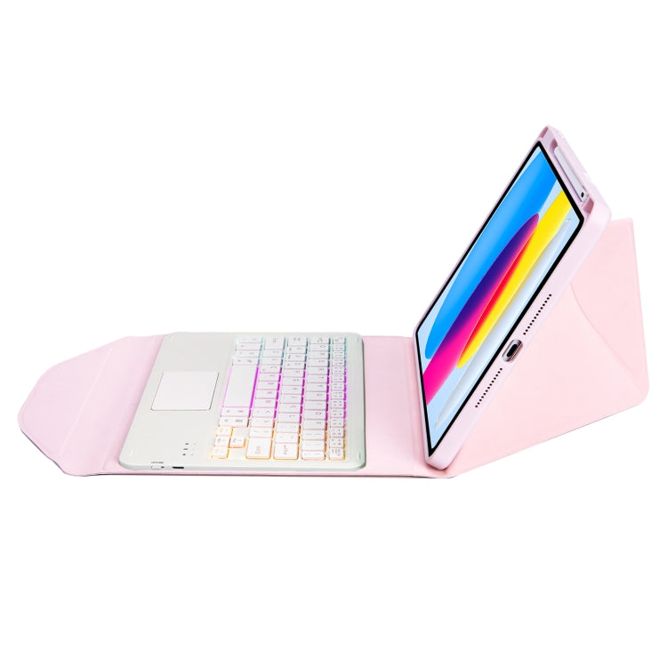Z10B-AS For iPad 10th Gen 10.9 2022 Pen Slot Touchpad Backlight Bluetooth Keyboard Leather Tablet Case(Pink)