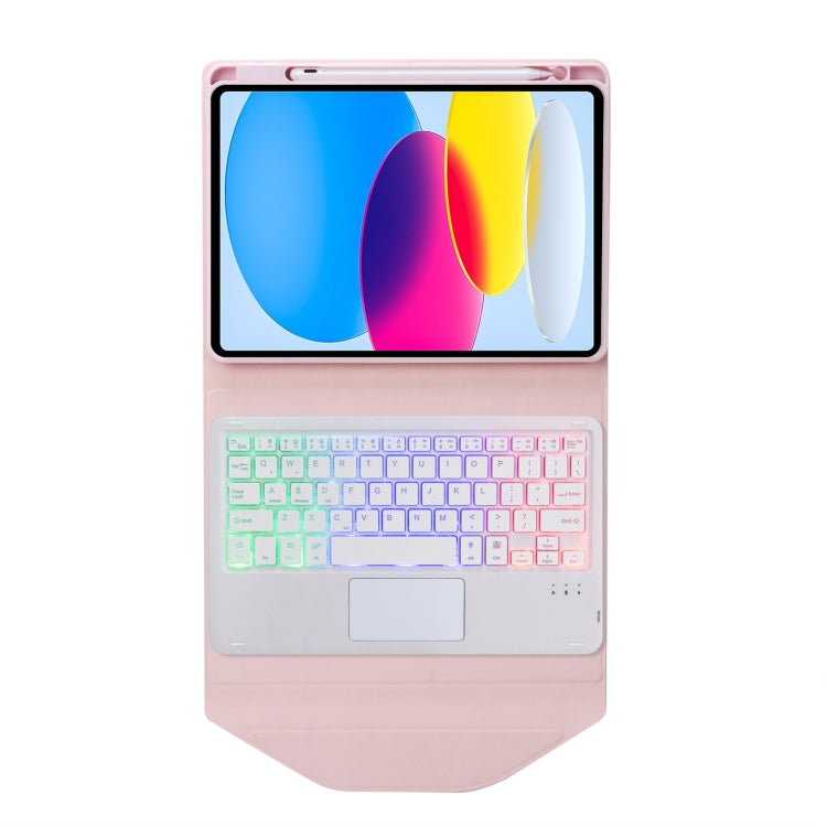 Z10B-AS For iPad 10th Gen 10.9 2022 Pen Slot Touchpad Backlight Bluetooth Keyboard Leather Tablet Case(Pink)