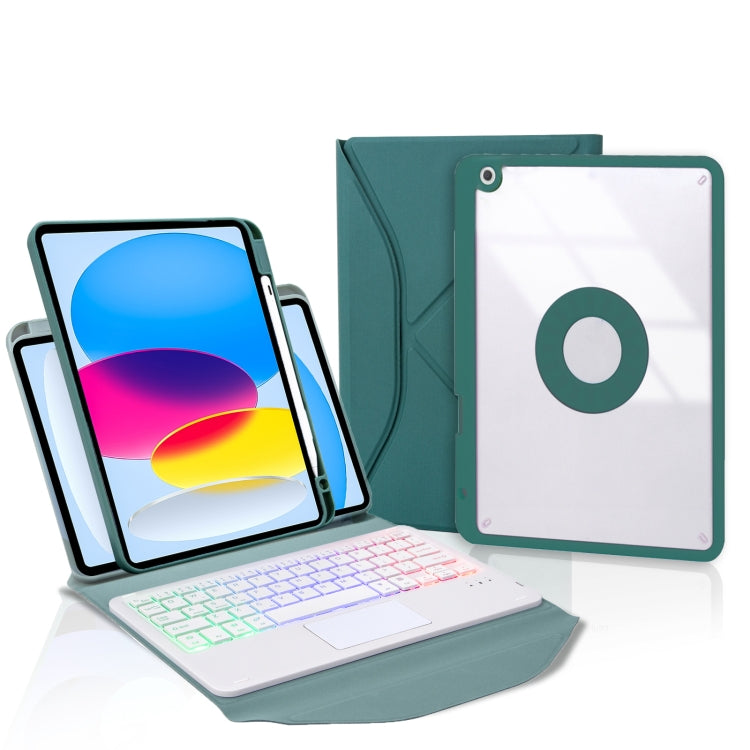 Z10B-AS For iPad 10th Gen 10.9 2022 / 11 2025 Pen Slot Touchpad Backlight Bluetooth Keyboard Leather Tablet Case(Green)
