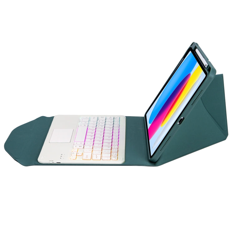 Z10B-AS For iPad 10th Gen 10.9 2022 / 11 2025 Pen Slot Touchpad Backlight Bluetooth Keyboard Leather Tablet Case(Green)