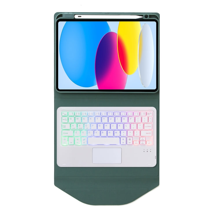 Z10B-AS For iPad 10th Gen 10.9 2022 / 11 2025 Pen Slot Touchpad Backlight Bluetooth Keyboard Leather Tablet Case(Green)