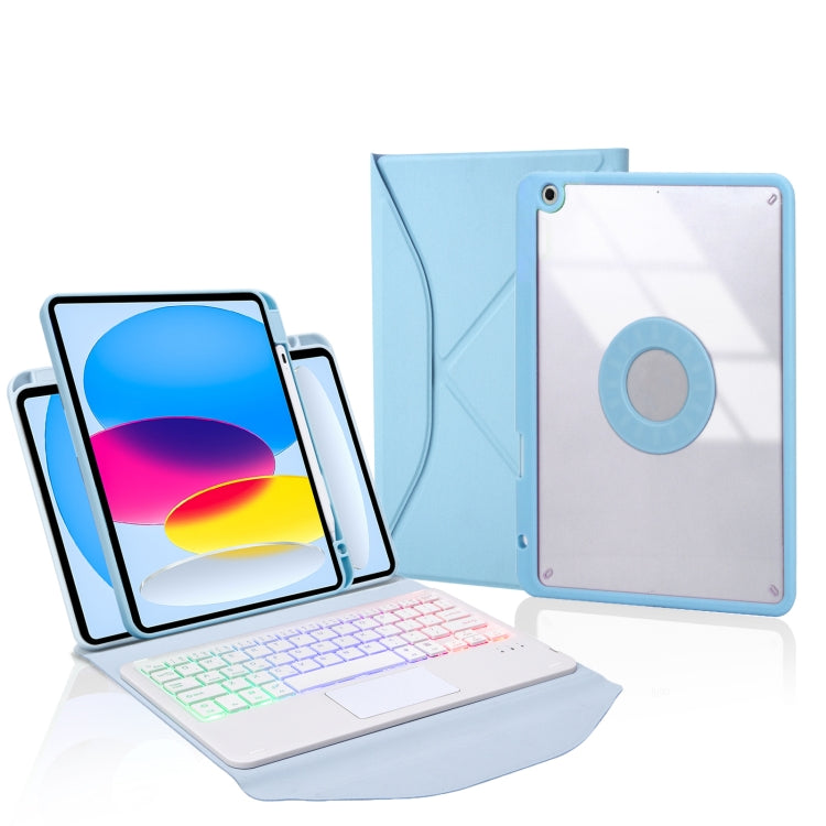 Z10B-AS For iPad 10th Gen 10.9 2022 Pen Slot Touchpad Backlight Bluetooth Keyboard Leather Tablet Case(Sky Blue)