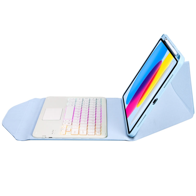Z10B-AS For iPad 10th Gen 10.9 2022 Pen Slot Touchpad Backlight Bluetooth Keyboard Leather Tablet Case(Sky Blue)