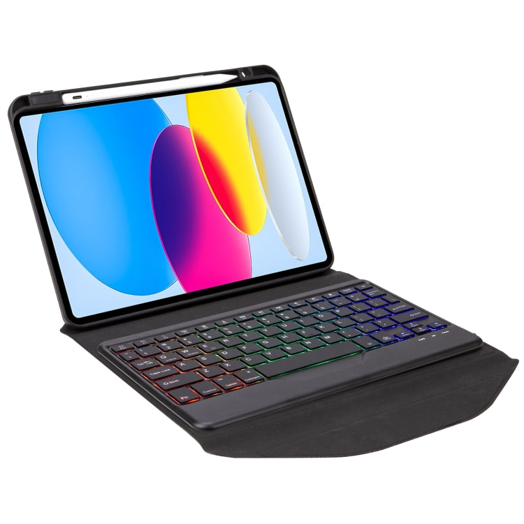 Z10BS For iPad 10th Gen 10.9 2022 Pen Slot Backlight Bluetooth Keyboard Leather Tablet Case(Black)