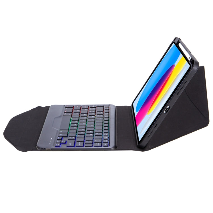 Z10BS For iPad 10th Gen 10.9 2022 Pen Slot Backlight Bluetooth Keyboard Leather Tablet Case(Black)