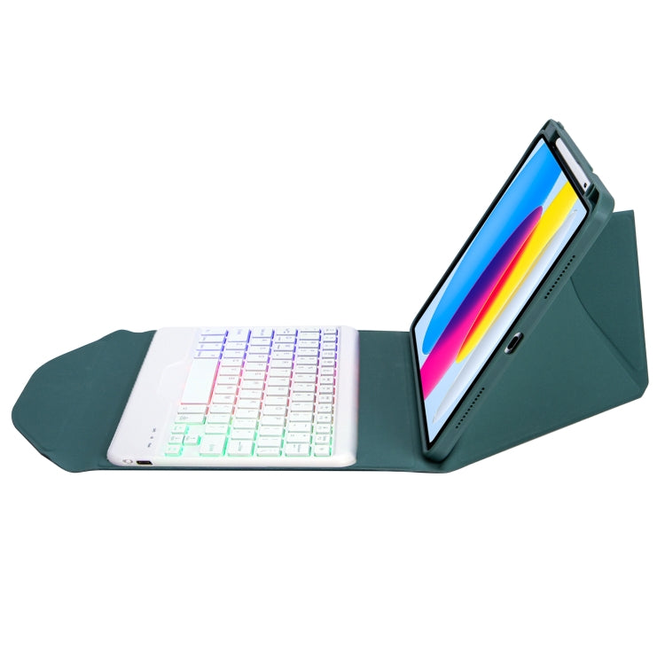 Z10BS For iPad 10th Gen 10.9 2022 Pen Slot Backlight Bluetooth Keyboard Leather Tablet Case(Green)