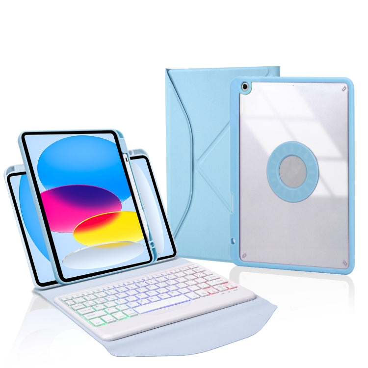 Z10BS For iPad 10th Gen 10.9 2022 / 11 2025 Pen Slot Backlight Bluetooth Keyboard Leather Tablet Case(Sky Blue)
