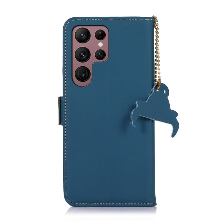 For Samsung Galaxy S24 Ultra 5G Genuine Leather Magnetic RFID Leather Phone Case(Blue)