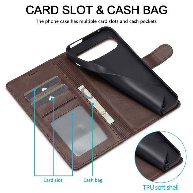For Google Pixel 9 / 9 Pro LC.IMEEKE Calf Texture Flip Leather Phone Case(Brown)