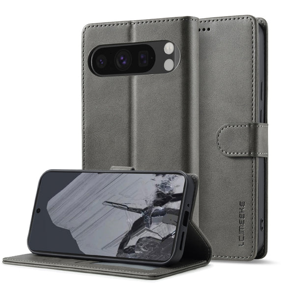 For Google Pixel 9 / 9 Pro LC.IMEEKE Calf Texture Flip Leather Phone Case(Grey)