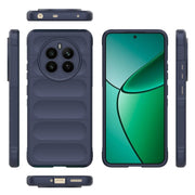 For Realme 12+ 5G Global Magic Shield TPU + Flannel Phone Case(Dark Blue)