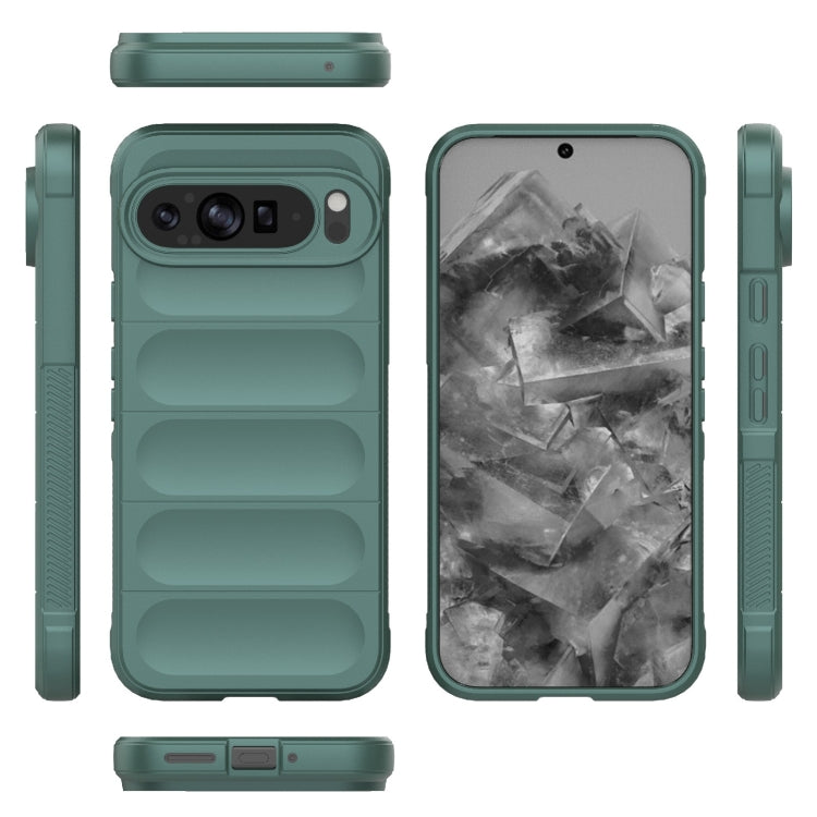 For Google Pixel 9 Pro XL 5G Magic Shield TPU + Flannel Phone Case(Dark Green)