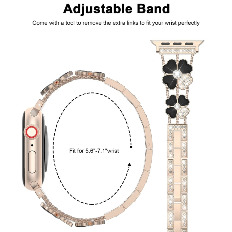 For Apple Watch 9 45mm Petal Metal Diamond Watch Band(Rose Gold+Black)