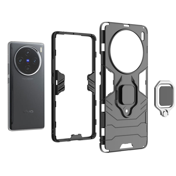 For vivo X100 5G Magnetic Ring Holder PC + TPU Phone Case(Navy Blue)