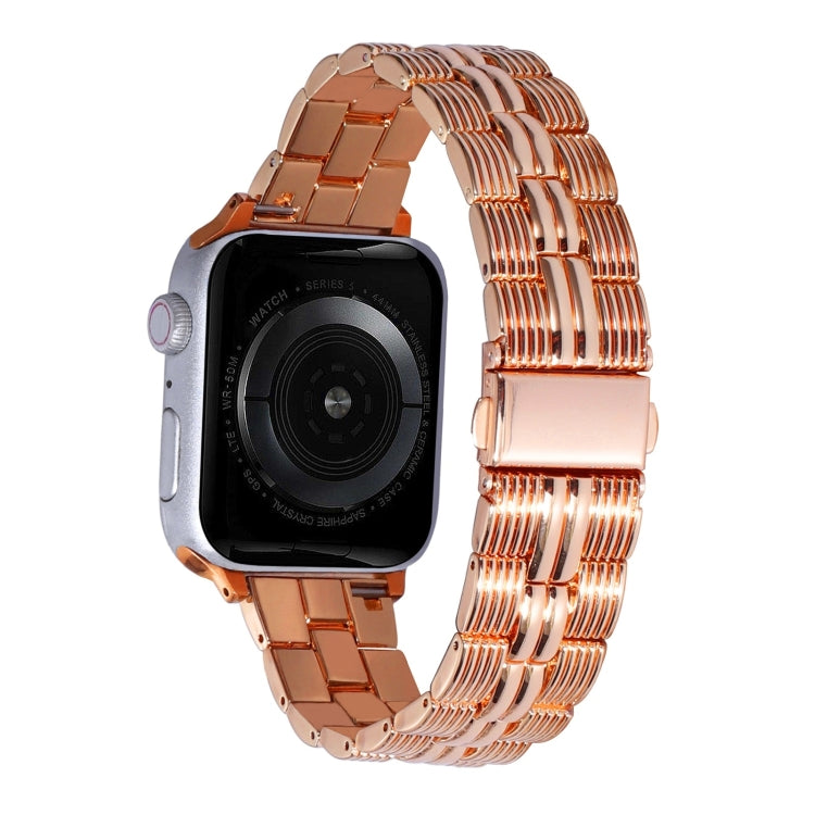 3-Beads Stripe Metal Watch Band For Apple Watch Ultra 2 49mm(Rose Gold)