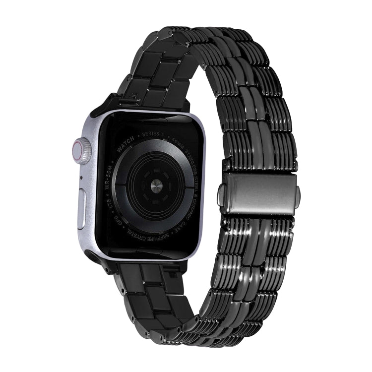 3-Beads Stripe Metal Watch Band For Apple Watch 9 45mm(Black)