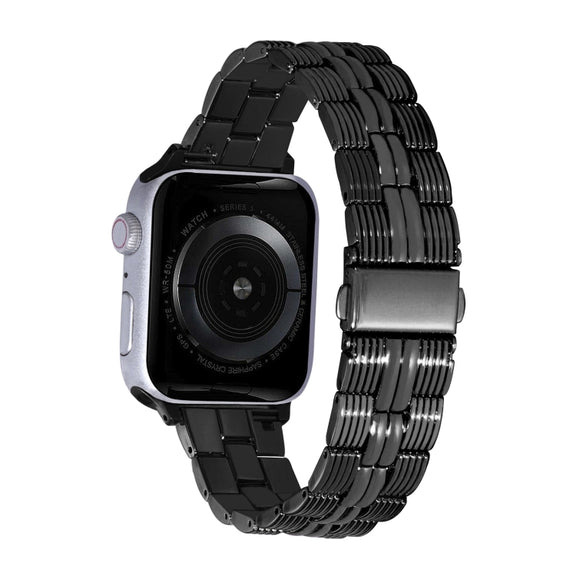 3-Beads Stripe Metal Watch Band For Apple Watch 9 45mm(Black)