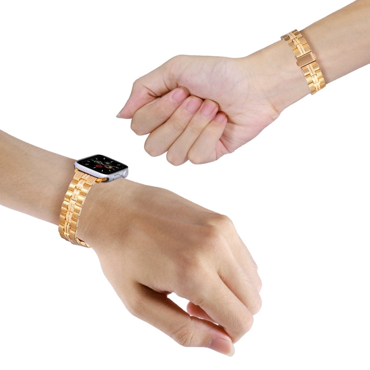 3-Beads Stripe Metal Watch Band For Apple Watch 9 45mm(Gold)