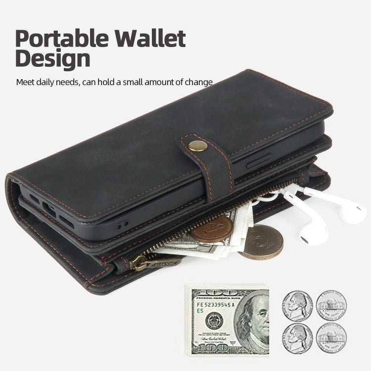 For iPhone 14 Plus Zipper Wallet Detachable MagSafe Leather Phone Case(Black)