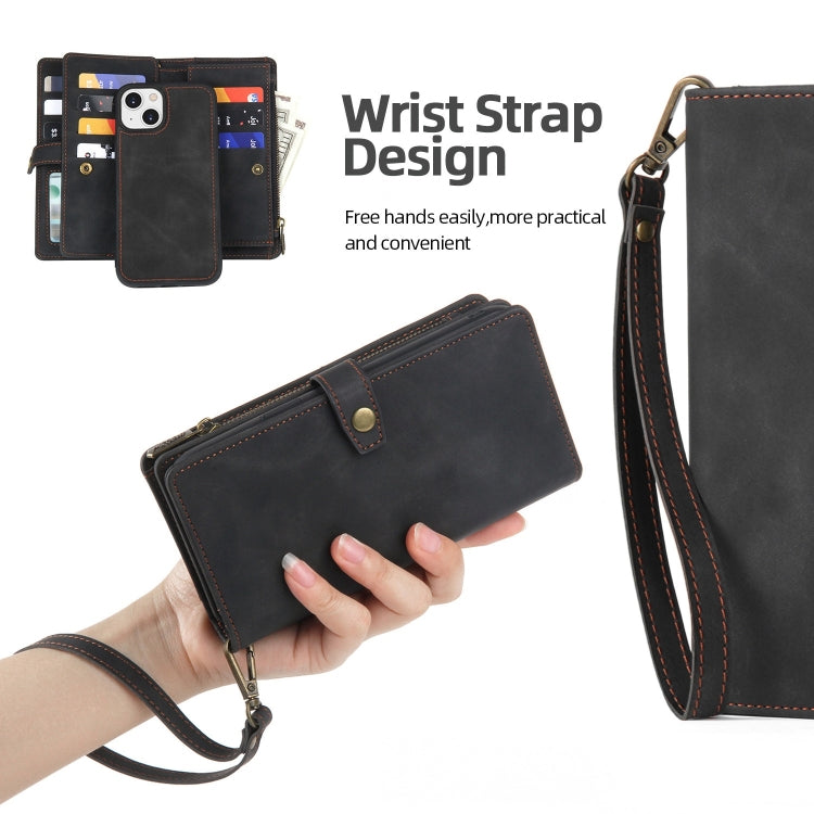 For iPhone 14 Plus Zipper Wallet Detachable MagSafe Leather Phone Case(Black)