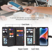 For iPhone 14 Plus Zipper Wallet Detachable MagSafe Leather Phone Case(Black)