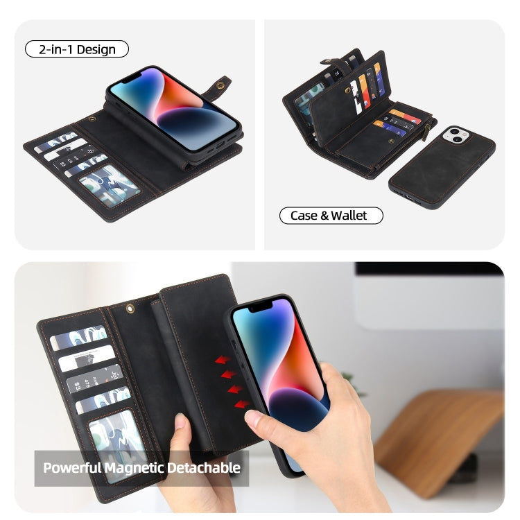 For iPhone 14 Plus Zipper Wallet Detachable MagSafe Leather Phone Case(Black)