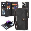 For iPhone 14 Pro Max Zipper Wallet Detachable MagSafe Leather Phone Case(Black) - iPhone 14 Pro Max Cases by PMC TechLife | Online Shopping South Africa | PMC TechLife