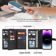 For iPhone 14 Pro Max Zipper Wallet Detachable MagSafe Leather Phone Case(Black)