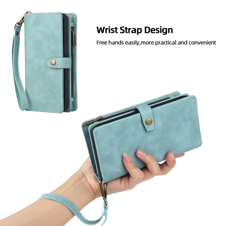 For iPhone 13 Pro Zipper Wallet Detachable MagSafe Leather Phone Case(Blue)