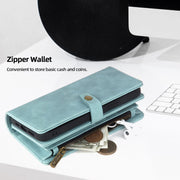For iPhone 13 Pro Zipper Wallet Detachable MagSafe Leather Phone Case(Blue)