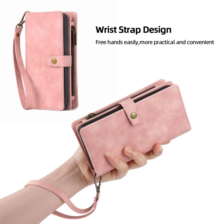 For iPhone 13 Pro Max Zipper Wallet Detachable MagSafe Leather Phone Case(Pink)
