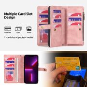 For iPhone 13 Pro Max Zipper Wallet Detachable MagSafe Leather Phone Case(Pink)