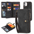 For iPhone 12 / 12 Pro Zipper Wallet Detachable MagSafe Leather Phone Case(Black) - iPhone 12 / 12 Pro Cases by PMC TechLife | Online Shopping South Africa | PMC TechLife