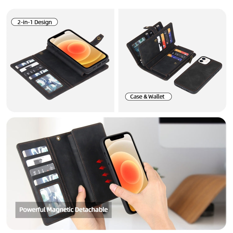 For iPhone 12 / 12 Pro Zipper Wallet Detachable MagSafe Leather Phone Case(Black)