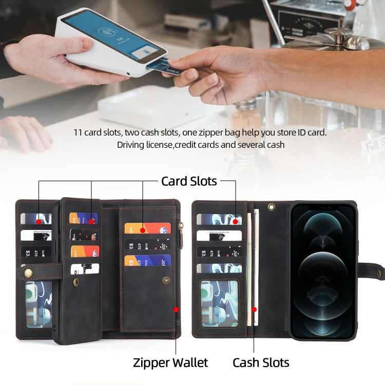 For iPhone 12 Pro Max Zipper Wallet Detachable MagSafe Leather Phone Case(Black)