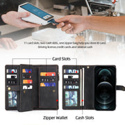 For iPhone 12 Pro Max Zipper Wallet Detachable MagSafe Leather Phone Case(Black)