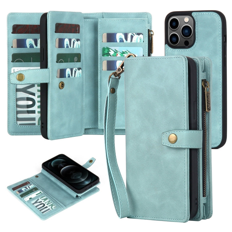 For iPhone 11 Pro Zipper Wallet Detachable MagSafe Leather Phone Case(Blue)