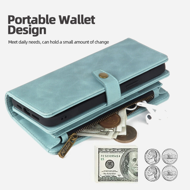 For iPhone 11 Pro Zipper Wallet Detachable MagSafe Leather Phone Case(Blue)