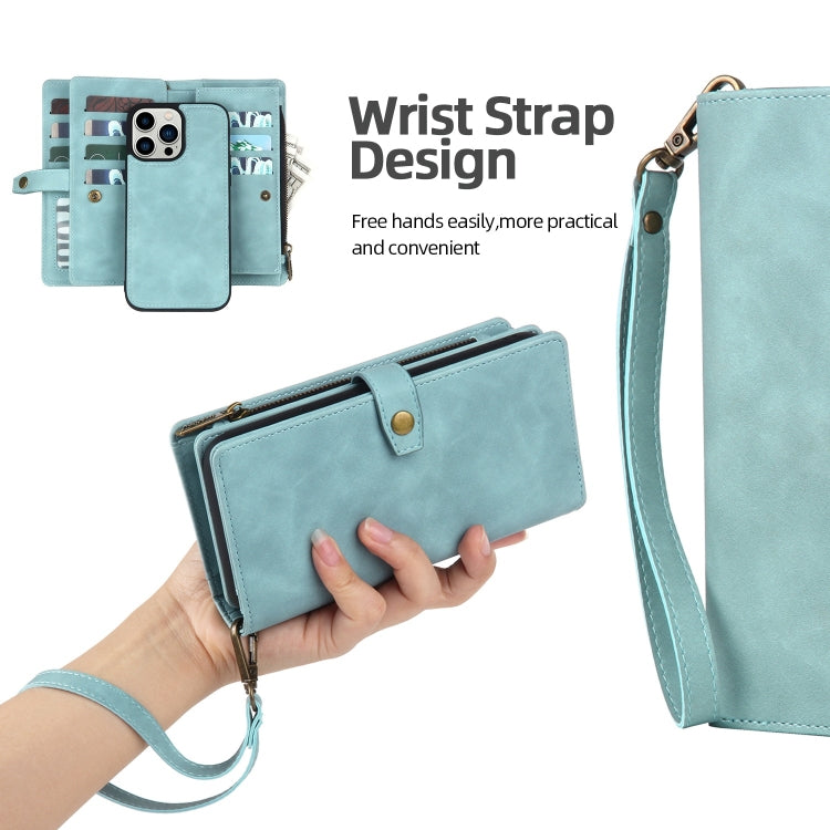 For iPhone 11 Pro Zipper Wallet Detachable MagSafe Leather Phone Case(Blue)