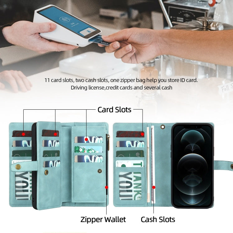 For iPhone 11 Pro Zipper Wallet Detachable MagSafe Leather Phone Case(Blue)