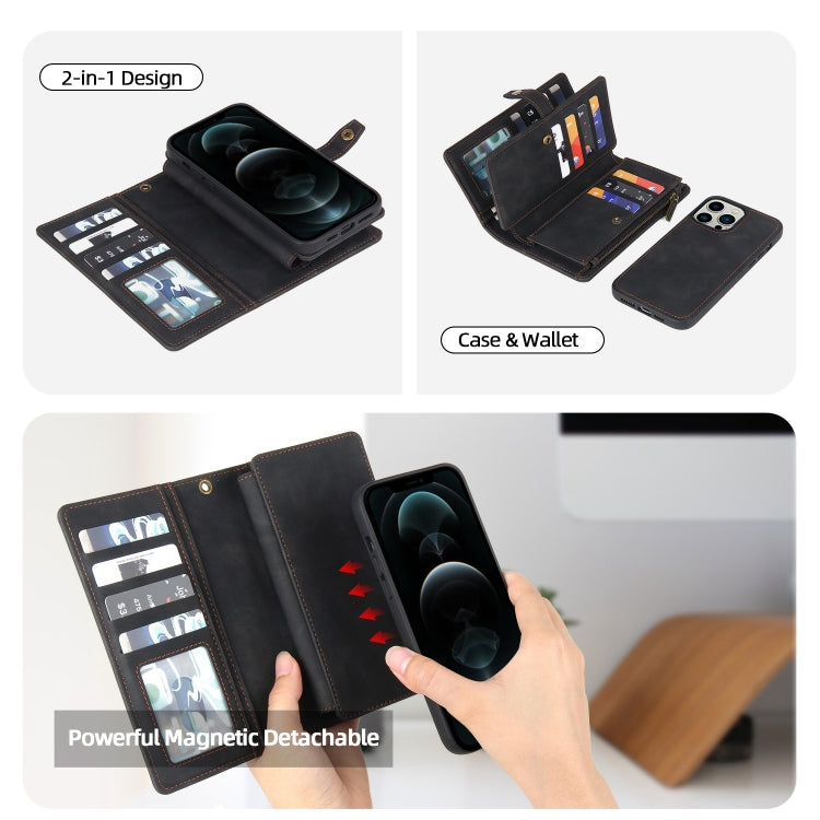 For iPhone 11 Pro Max Zipper Wallet Detachable MagSafe Leather Phone Case(Black)