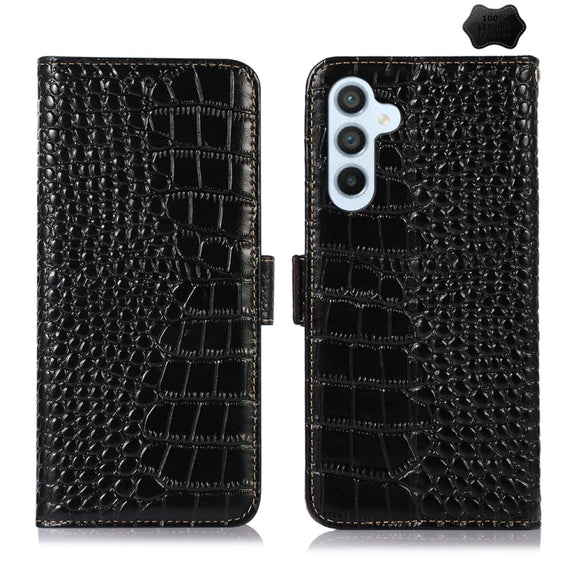 For Samsung Galaxy S24+ Crocodile Top Layer Cowhide Leather Phone Case(Black)