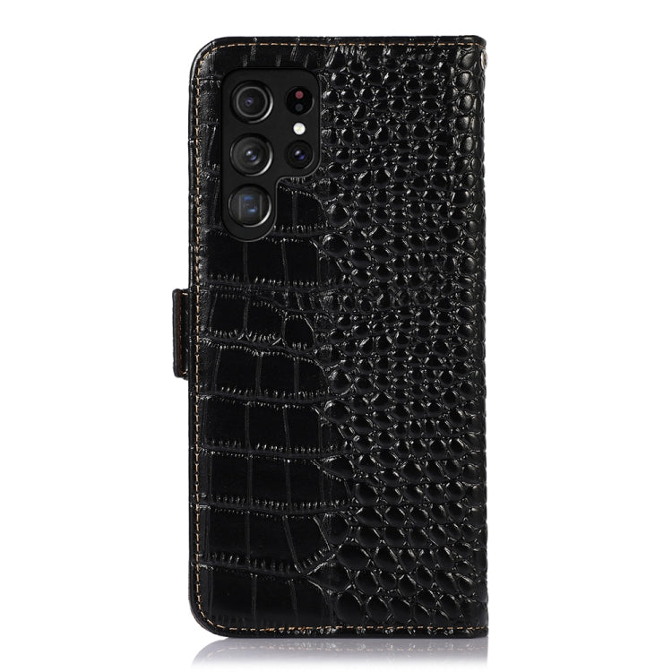 For Samsung Galaxy S24 Ultra Crocodile Top Layer Cowhide Leather Phone Case(Black)