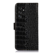 For Samsung Galaxy S24 Ultra Crocodile Top Layer Cowhide Leather Phone Case(Black)