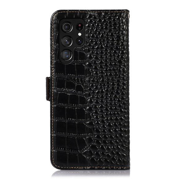 For Samsung Galaxy S24 Ultra Crocodile Top Layer Cowhide Leather Phone Case(Black)