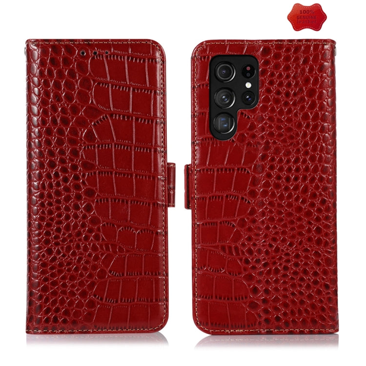 For Samsung Galaxy S24 Ultra Crocodile Top Layer Cowhide Leather Phone Case(Red)