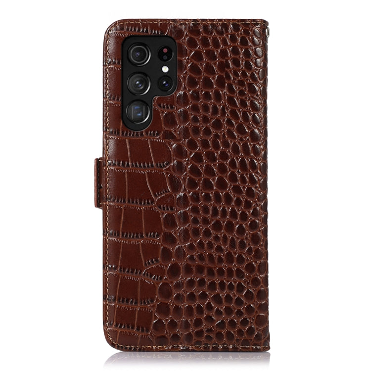 For Samsung Galaxy S24 Ultra Crocodile Top Layer Cowhide Leather Phone Case(Brown)
