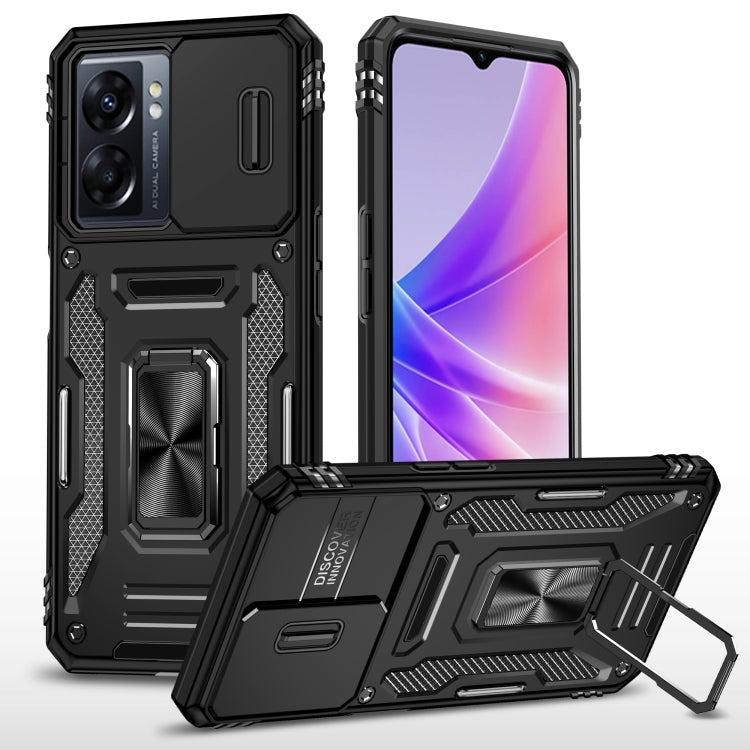 For OPPO A57 4G Armor PC + TPU Camera Shield Phone Case(Black)