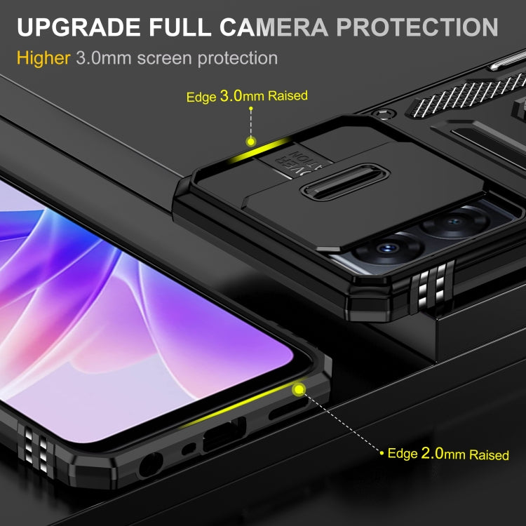 For OPPO A57 4G Armor PC + TPU Camera Shield Phone Case(Black)